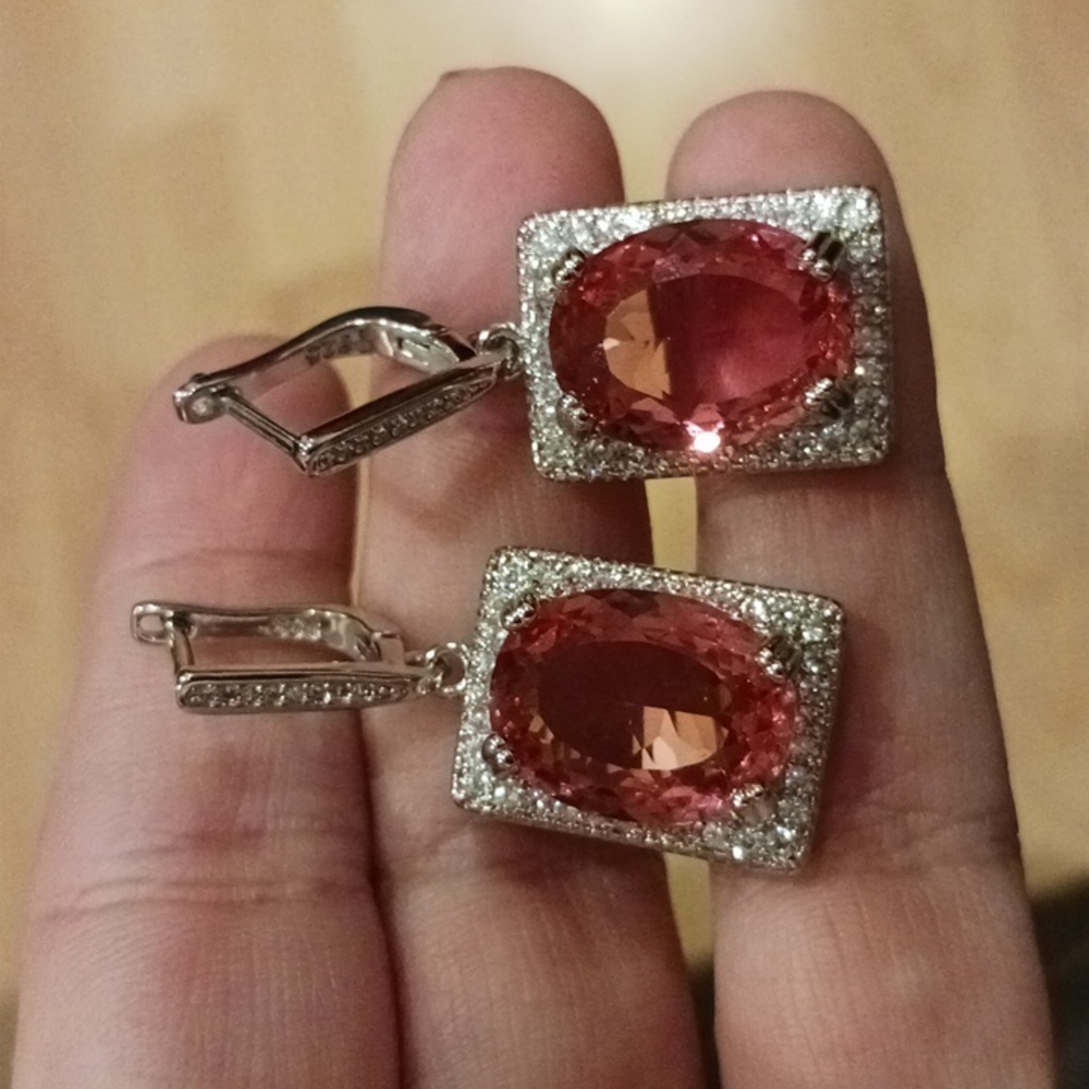 Sterling Silver Diamond Pink Earrings